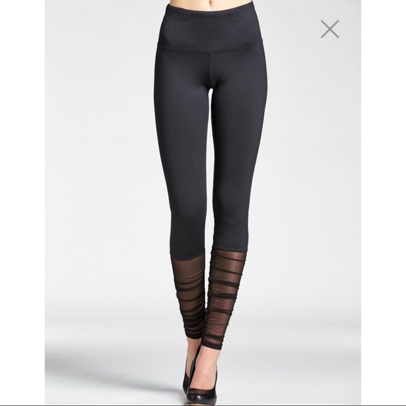 mondor Pants - Mondor black high rise rushed leggings with mesh